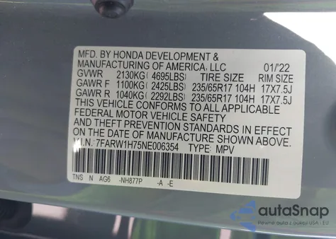 2022 Honda Cr-V 2Wd Special Edition z USA, uszkodzony, nr VIN 7FARW1H75NE006354